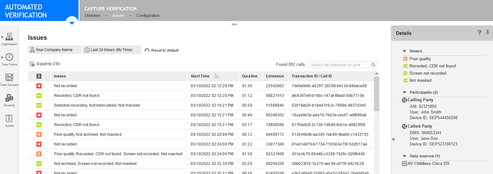 Capture Verification Issues Screen