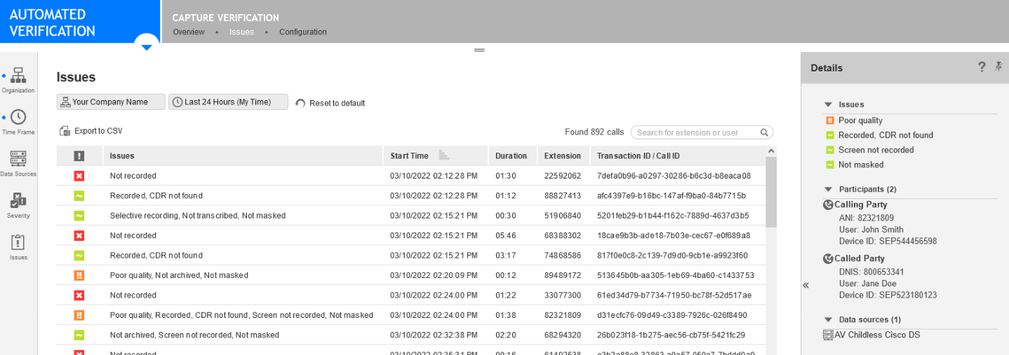 Capture Verification Issues Screen