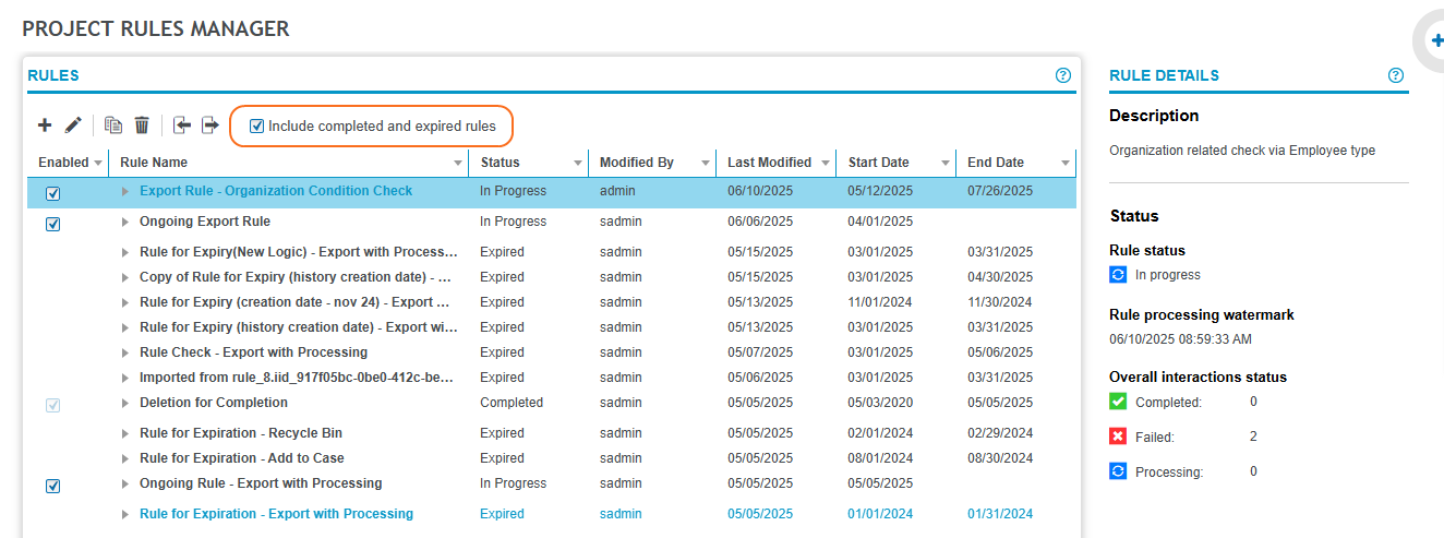 Project Rules Manager rules grid