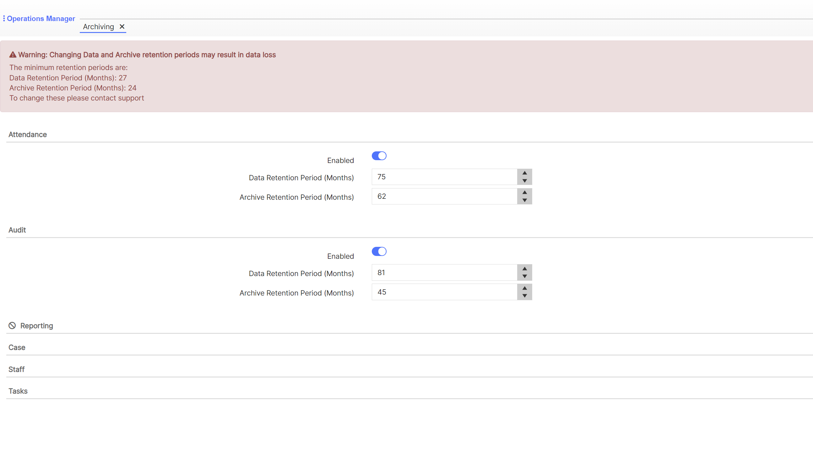 Archiving function UI