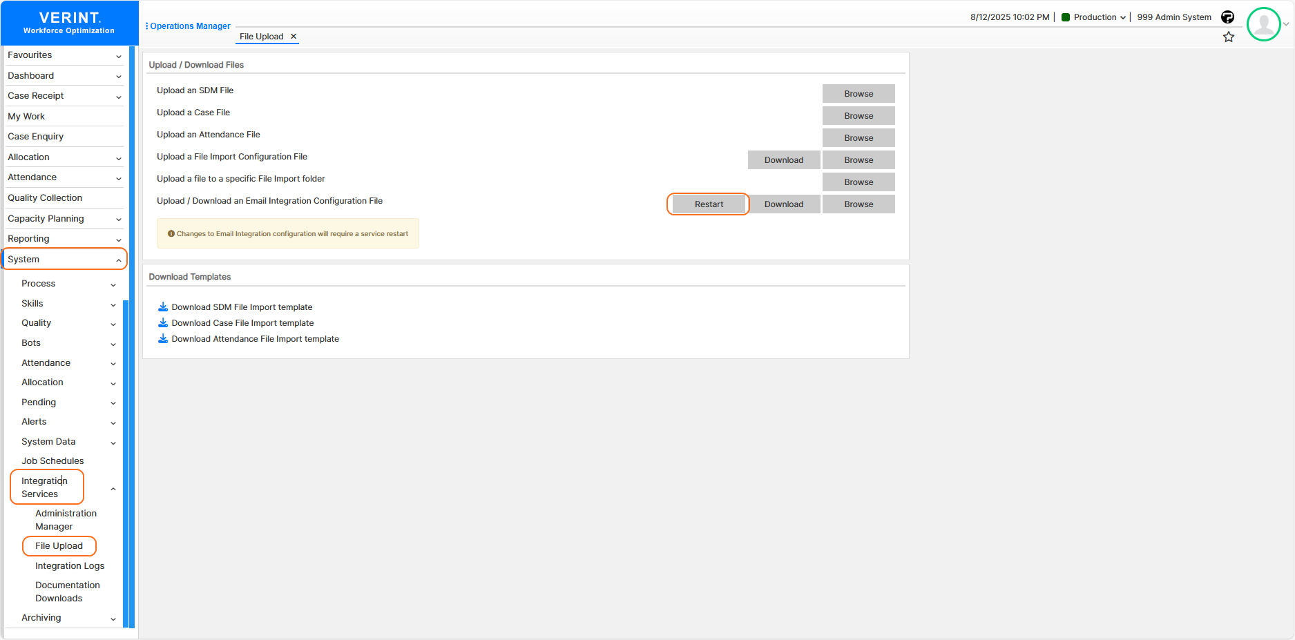 Restart Email Integration Configuration File
