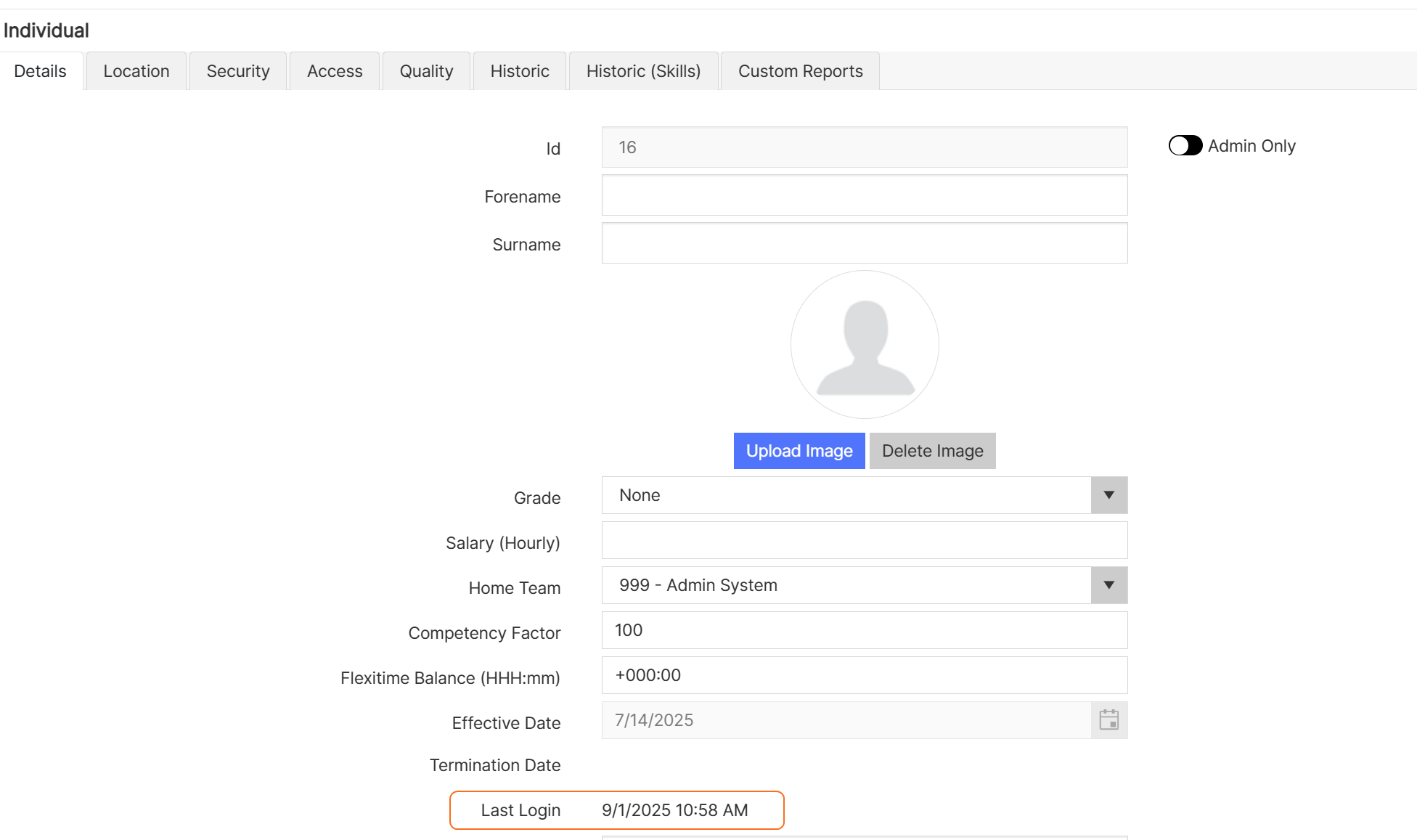 Individual with last login