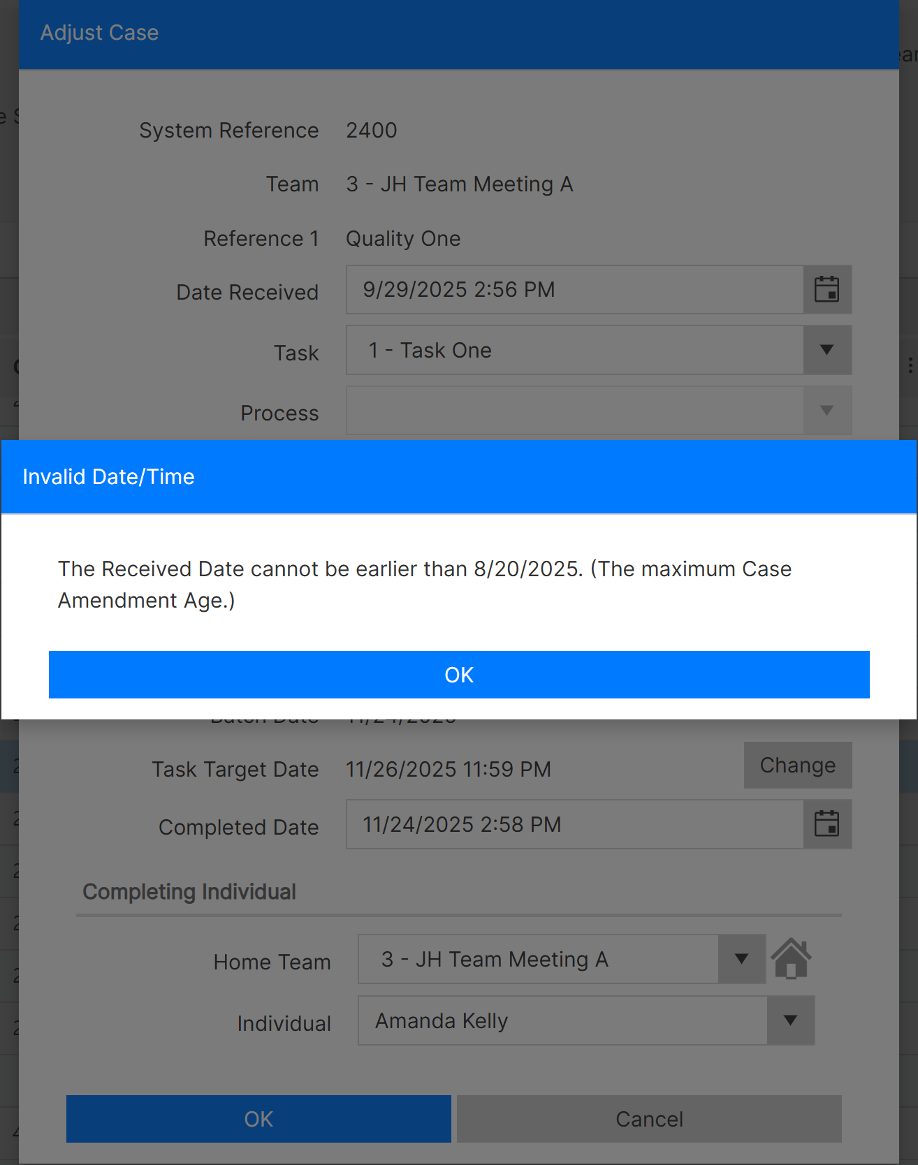 Invalid case adjustment