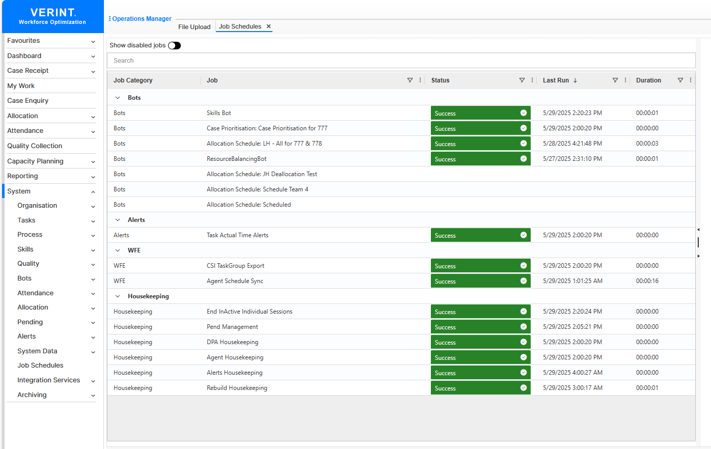 New Job Schedules grid columns