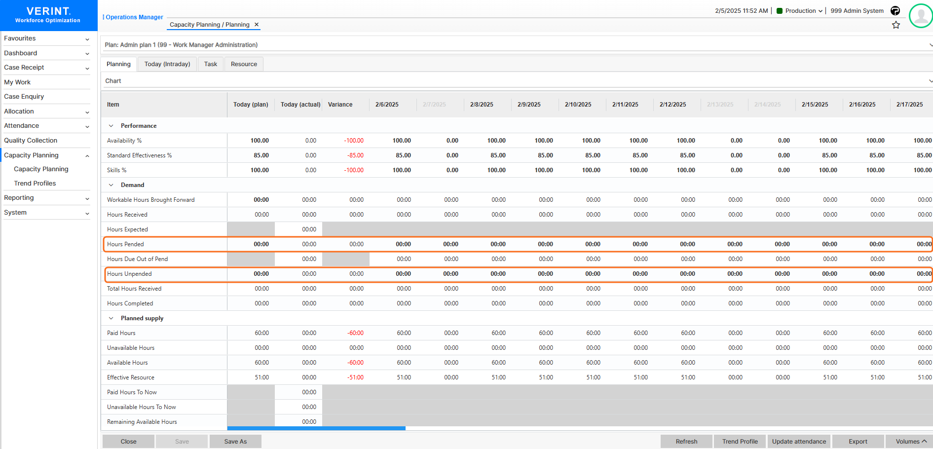 Editable pend fields in Capacity Planning